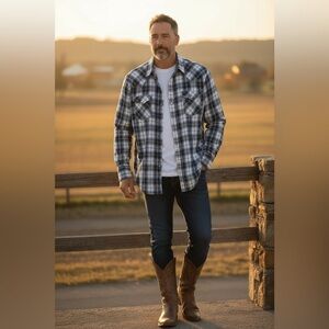 Ely Cattleman Shirt Mens 3XLT Tall Plaid Western Pearl Snap Button Rodeo Vintage